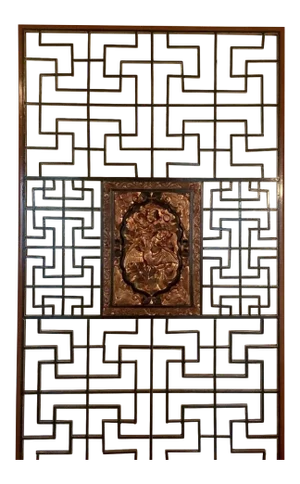 Large Chinese Red & Black Lacquered Latticed Wall Screen