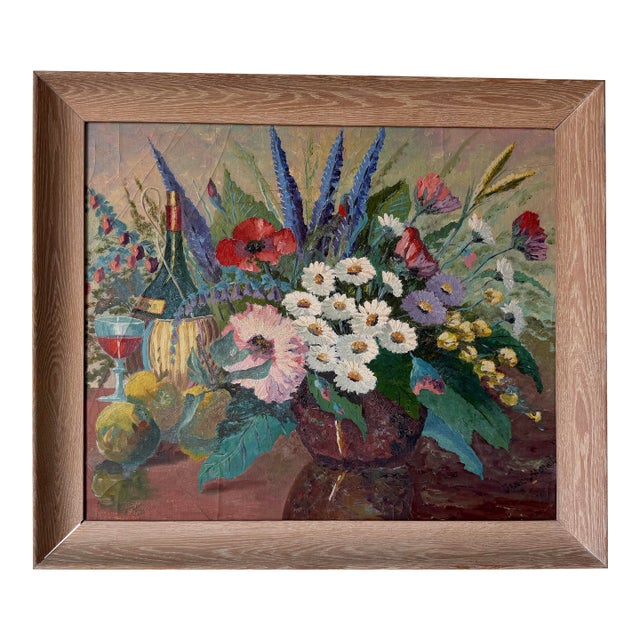 1960’s Vintage Floral Still Life Oil on Canvas Painting, Signed For Sale
