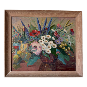 1960’s Vintage Floral Still Life Oil on Canvas Painting, Signed