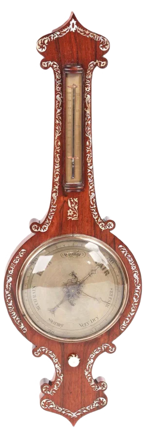 Antique Hardwood Inlaid Banjo Barometer, 19th Century