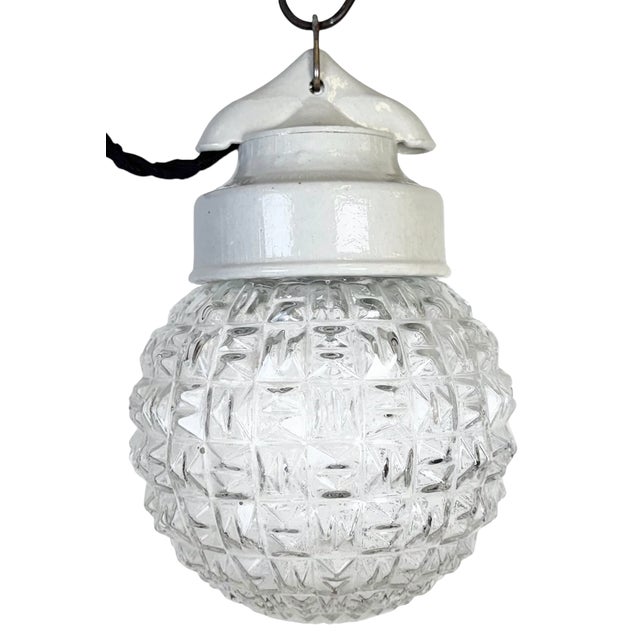 Vintage White Porcelain Pendant Light, 1970s For Sale