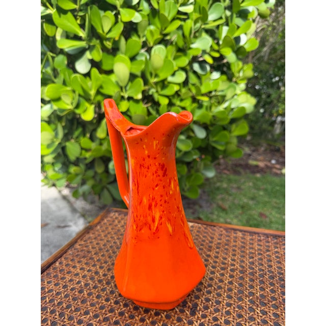 1980s 1984 Atomic Orange Art Pottery Ewer by Cherokee Pottery For Sale - Image 5 of 10
