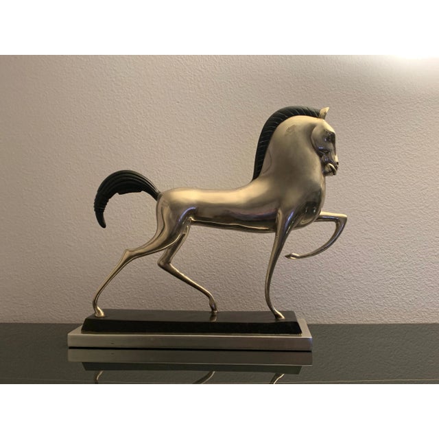 Art Deco Art Deco Style Silvered Brass Etruscan Horse Sculpture For Sale - Image 3 of 13