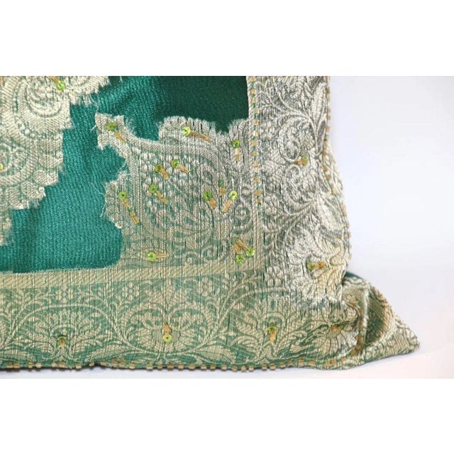Vintage Green Moorish Pillow Embellished With Sequins and Beads For Sale In Palm Springs - Image 6 of 11