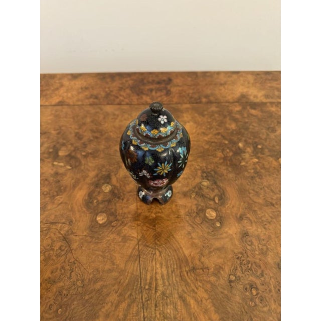 Antique Cloisonne Lidded Vases, 1900, Set of 2 For Sale - Image 3 of 6