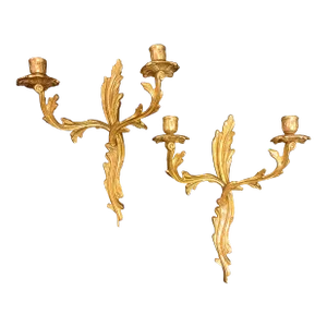 1960s Brass French Louis XV Style Wall Sconces - a Pair