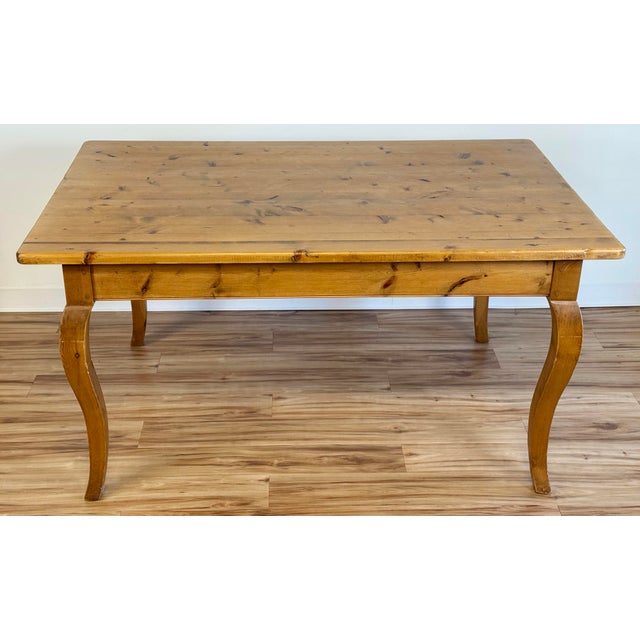 Vintage Farmhouse Style Pine Cabriole Leg Dining Table For Sale - Image 9 of 15