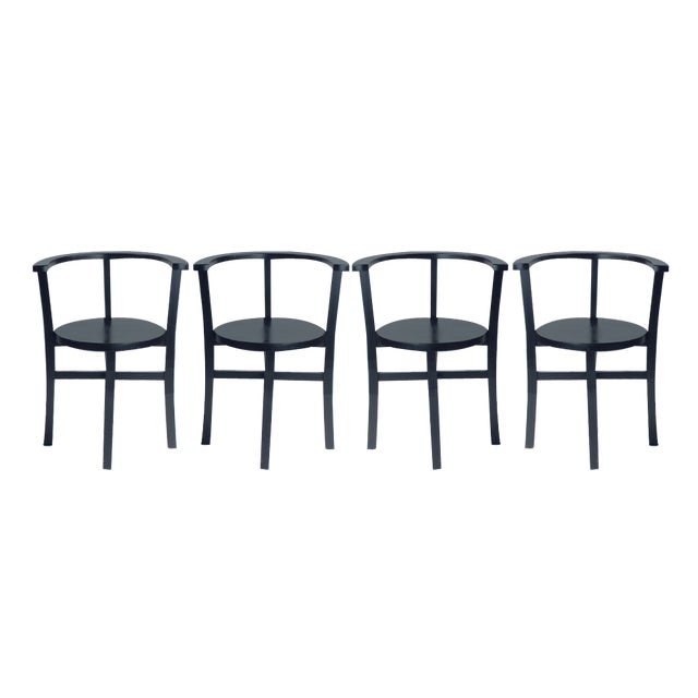 Black Oak Dining Chairs, Fomer Czechoslovakia 1930s, Set of 4 For Sale