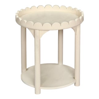 Scalloped Creme Round Side Table For Sale