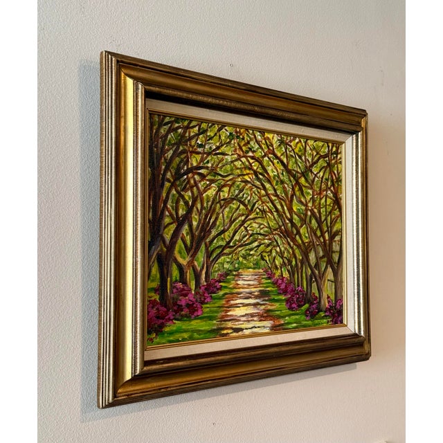 Original landscape oil painting by Texas artist, Jill Pavlas. Framed in a vintage gold framed with a linen mat insert.