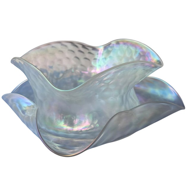 Art Deco Carder Steuben Verre De Soi Iridescent Art Glass Finger Bowl & Underplate For Sale - Image 3 of 4