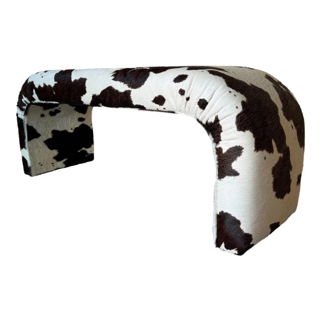 Vintage Cowhide Upholstered Waterfall Bench For Sale