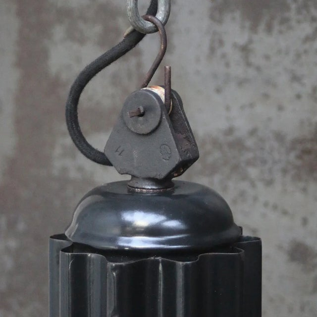 Industrial Vintage French Industrial Black Enamel Factory Pendant Lamp For Sale - Image 3 of 6