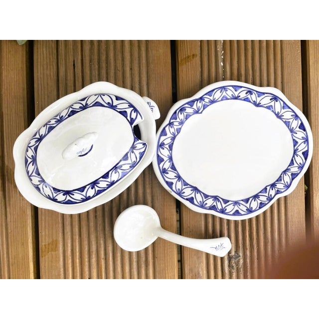 Blue Small Portuguese Blue Willow Porcelain Tureen with Saucer and Ladle by Flabal For Sale - Image 8 of 15