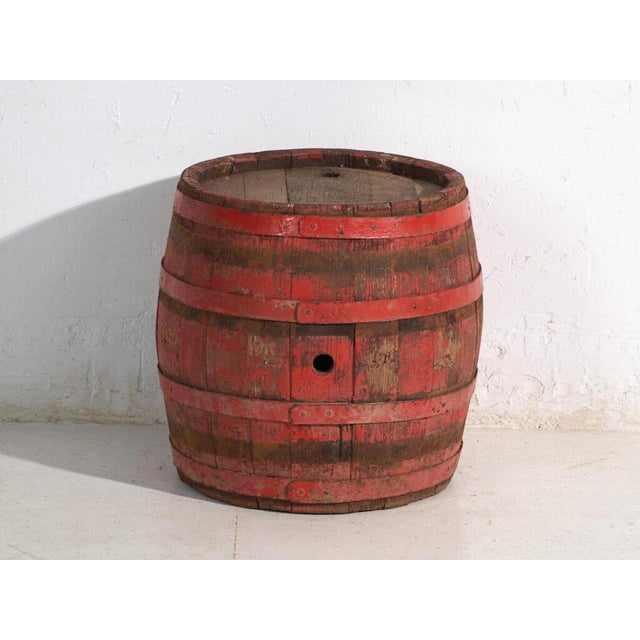 Antique Wooden Barrel with Iron Straps, Central Europe, 1920 For Sale - Image 6 of 7