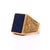 Natural lapis lazuli square tablet is bezel-set in an 18K yellow gold men's signet ring featuring deeply hand-engraved...