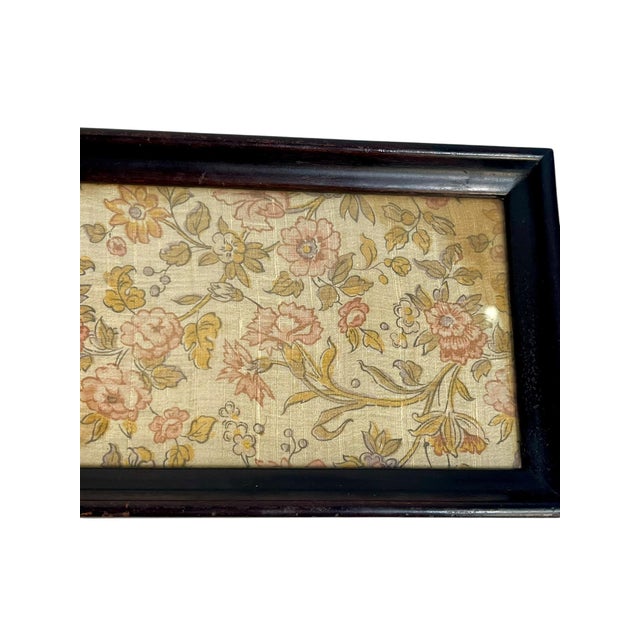 Antique English Glass Top Wood Tray With Brass Handles and Brocade Fabric For Sale - Image 4 of 16