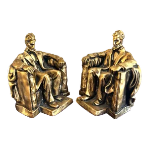 Mid-Century Americana Abraham Lincoln Plaster Bookends - a Pair