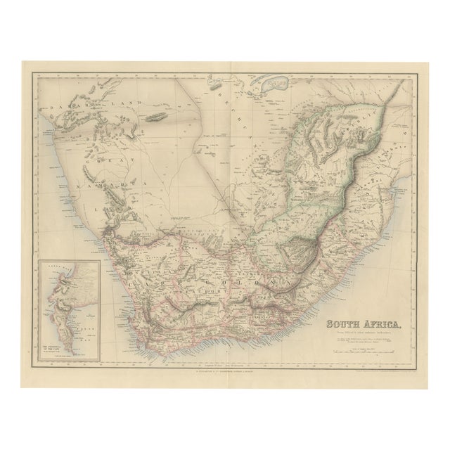 Antique Map of South Africa with the Peninsula of the Cape Inset, 1860 For Sale