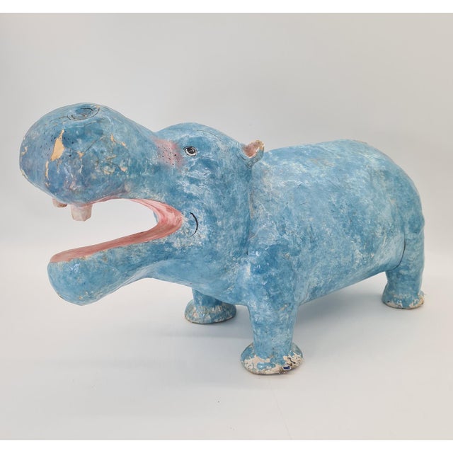 Paper Large Vintage Papier-Mâché Hippopotamus Figurine, 1970s For Sale - Image 7 of 11