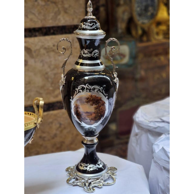 French Porcelain Urn Centerpiece Set Hand-Painted Floral, Gilded Bronze For Sale In Orlando - Image 6 of 6