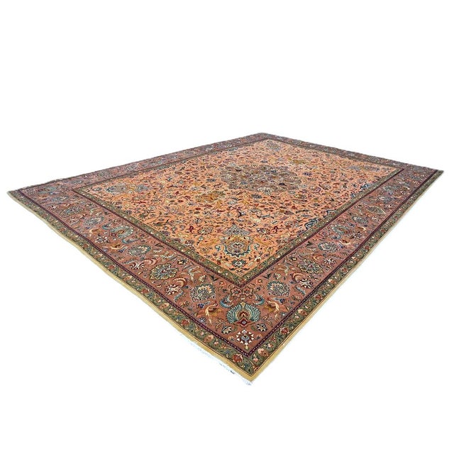 1930s Antique Persian Tabriz Pahlavi Wool 10x13 Salmon, Rose & Blue Handmade Area Rug #9902599 For Sale - Image 5 of 10