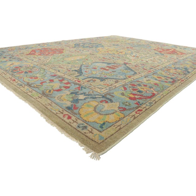 80725 Vintage Colorful Oushak Rug, 09'02 x 12'00. Polished and playful, this hand-knotted wool colorful Oushak rug...