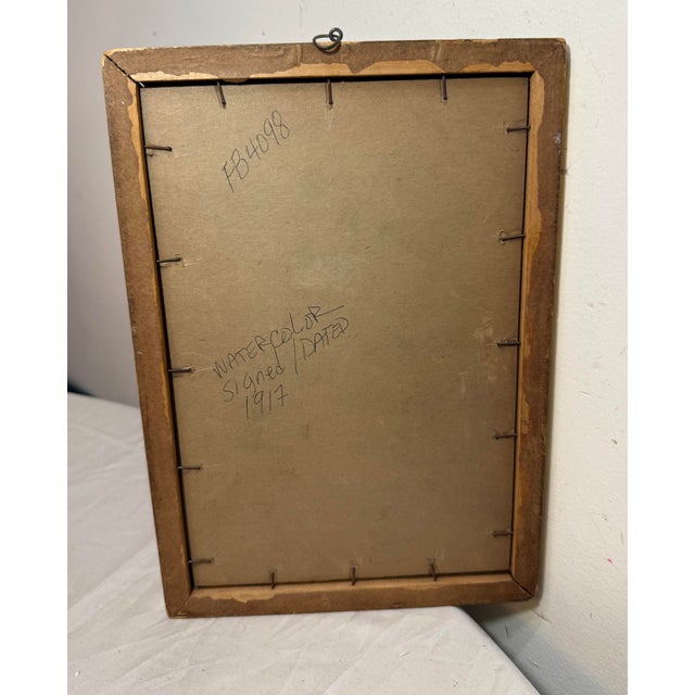 Antique 1917 Victorian Original Lady Woman With Flowers Watercolor Painting Art For Sale - Image 10 of 10