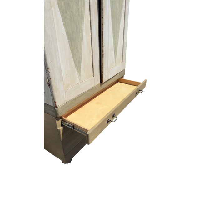 Antique Gustavian Style Painted Armoire With Painted Diamond Panels & Coral Interior For Sale - Image 11 of 14