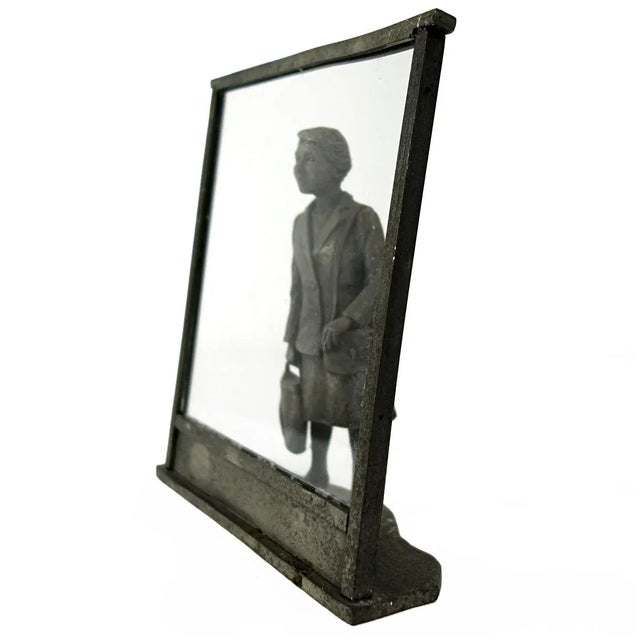 Vintage Zinc Statue of a Flemish Lady Who is Window Shopping at UNIC Supermarket For Sale - Image 11 of 11