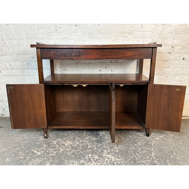 Mid-Century Modern Mid-Century Modern Black Topped Walnut Bar Cart For Sale - Image 3 of 11