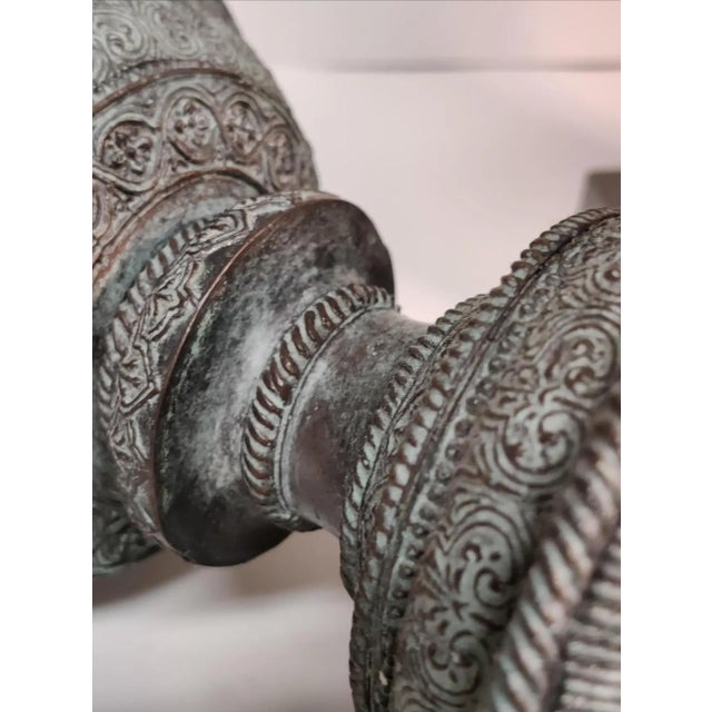 1980s Vintage Maitland - Smith Bronze and Marble Hurricane Candle Holder ~ a Pair For Sale - Image 5 of 11