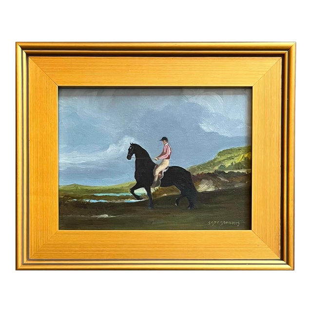 Oil Painting of an English Jockey on Horseback For Sale