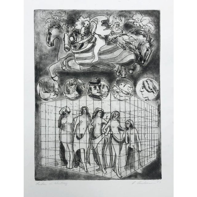 Figurative Adrienne Anderson Ladies in Waiting Etching For Sale - Image 3 of 3