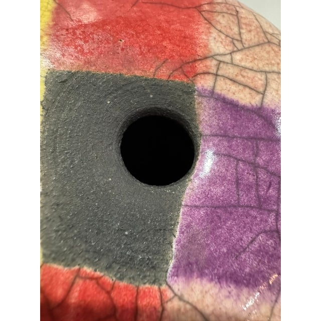 Ceramic Peter Aslan Raku Pottery Orb Vase Multicolor Crackle Glaze Studio Ceramic For Sale - Image 7 of 13