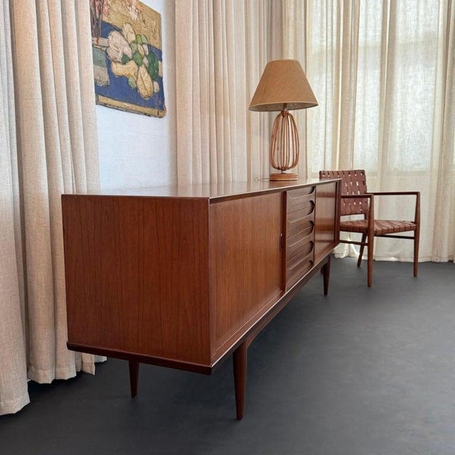 1950s 1950s Belgian Mid-Century Modern Teak Credenza Sideboard by Oswald Vermaercke, v-Form For Sale - Image 5 of 13