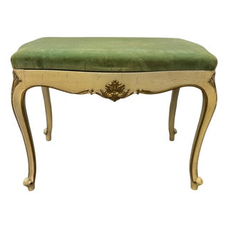 Vintage Drexel French Shabby Chic Style Velvet Bench / Footstool For Sale