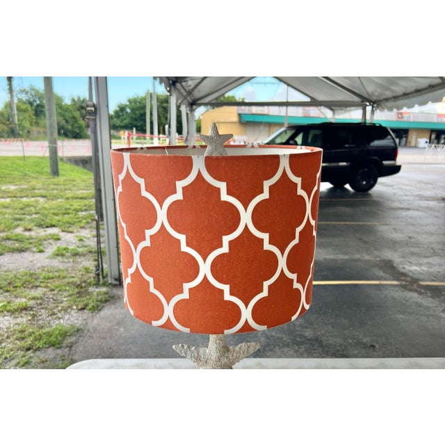 Contemporary Late 20th Century Contemporary Terracotta Quatrefoil Trellis Statement Drum Shade For Sale - Image 3 of 4