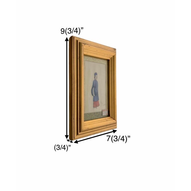 The art is an antique 19th-century Chinese export painting featuring a female figure, housed in a gilt frame. This artwork...