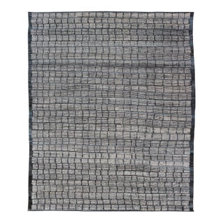 Modern Hand Knotted Rug by Keivan Woven Arts, Steel Blue & White, 9'5" X 11'0 For Sale
