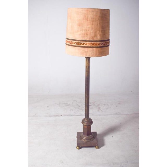 Danish Brass Floor Lamp with Fabric Shade, 1950 For Sale - Image 6 of 8