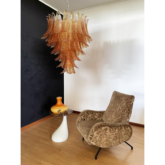 Large Italian Amber Murano Glass Felci Chandelier, 1990 For Sale - Image 11 of 18