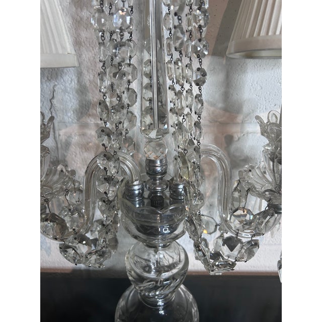 Exceptionaly impressive pair of cut and pressed Crystal chandelier lamps, most likely Czechoslovakian. Lamps are...