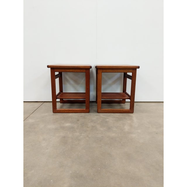 Mid-Century Modern Pair of Vintage Mid Century Modern Teak and Tile Side Tables For Sale - Image 3 of 7