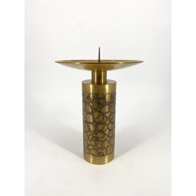 Mid-Century Patterned Brass Candleholder, Germany For Sale - Image 5 of 11