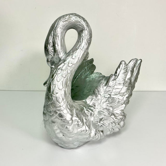 Vintage Hollywood Regency Chippendale Coastal Silver Gilt Swan Centerpiece or Planter. For Sale - Image 6 of 18