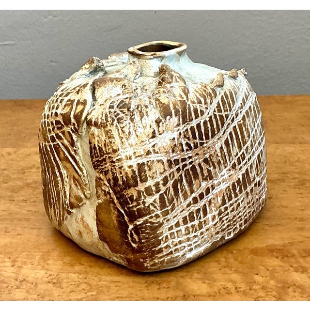 Vintage Textured Studio Pottery Vase For Sale - Image 4 of 18