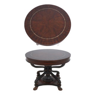 Drexel Round French Empire Mahogany Inlaid Pedestal Center Table For Sale