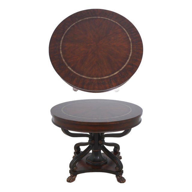 Drexel Round French Empire Mahogany Inlaid Pedestal Center Table For Sale