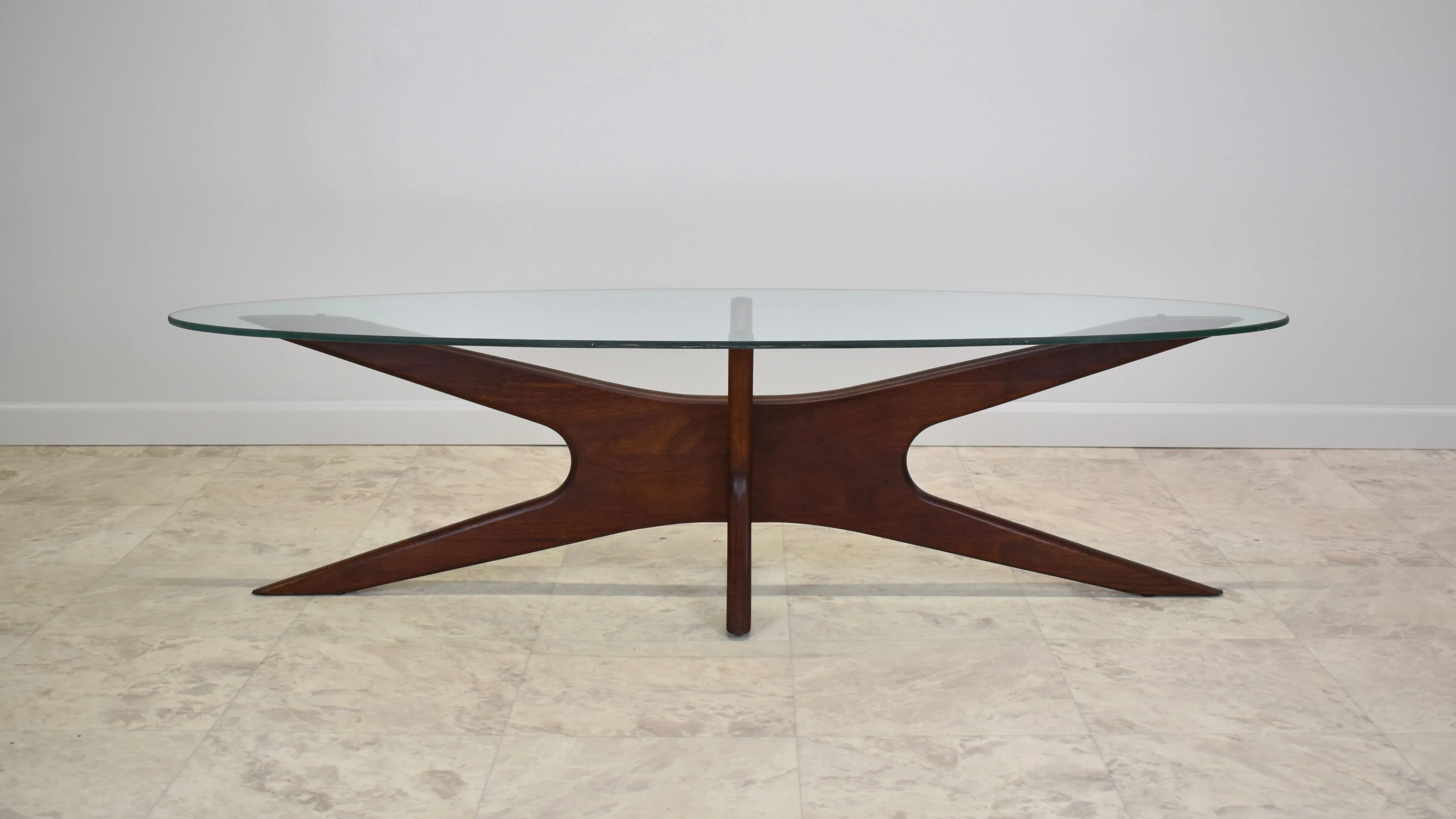 1960s Adrian Pearsall Mid Century “Jax” Walnut + Glass Coffee
